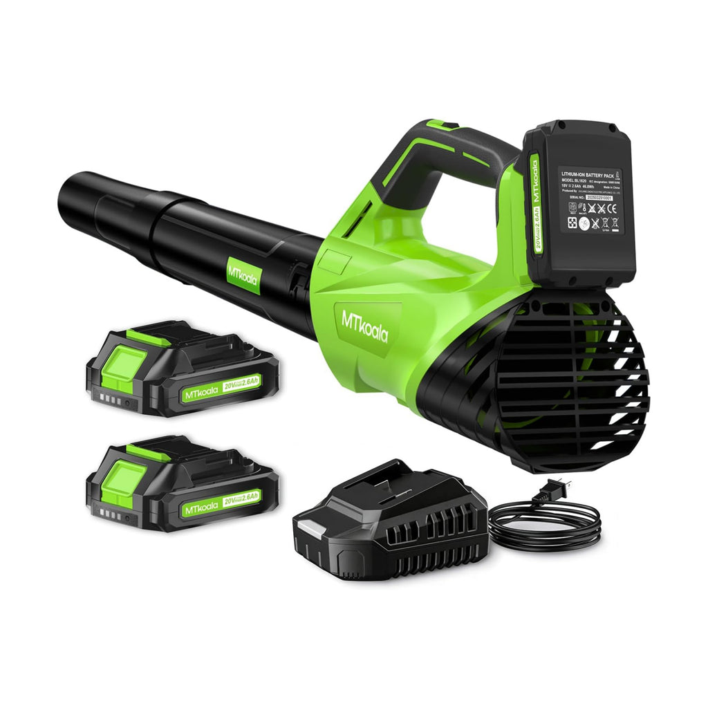 Leaf Blower, Leaf Blower Cordless with 2 * 2.6AH Batteries and Fast Charger, 450CFM &150MPH and 2 Speed Mode