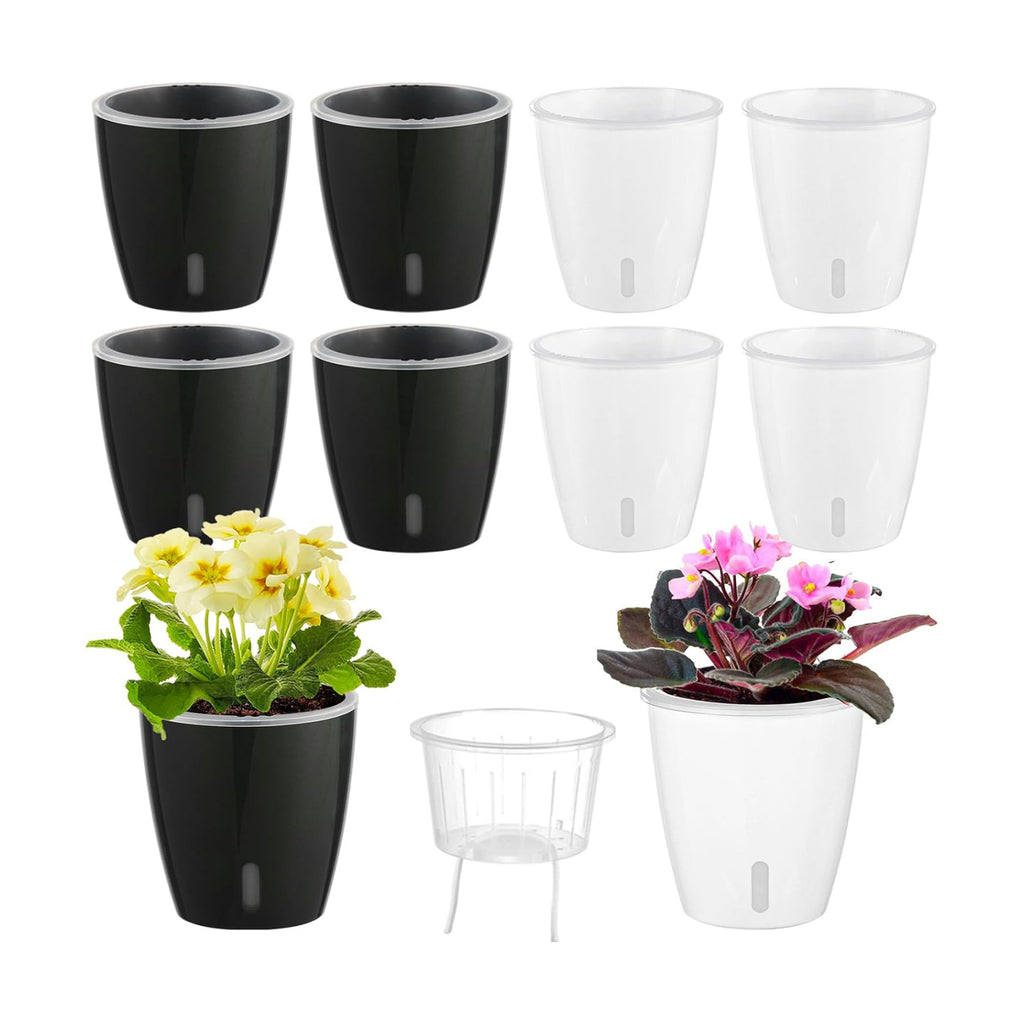 Self Watering Pots for Indoor Plants, 8-Pack 5'' Self Watering Planter with Drainage Holes, Small African Violet Pots