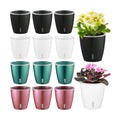 Self Watering Pots for Indoor Plants, 12-Pack 5'' Self Watering Planter with Drainage Holes, Small African Violet Pots with Water Indicator, Clear Wick Pot, White/Black/Blue/Rose Gold