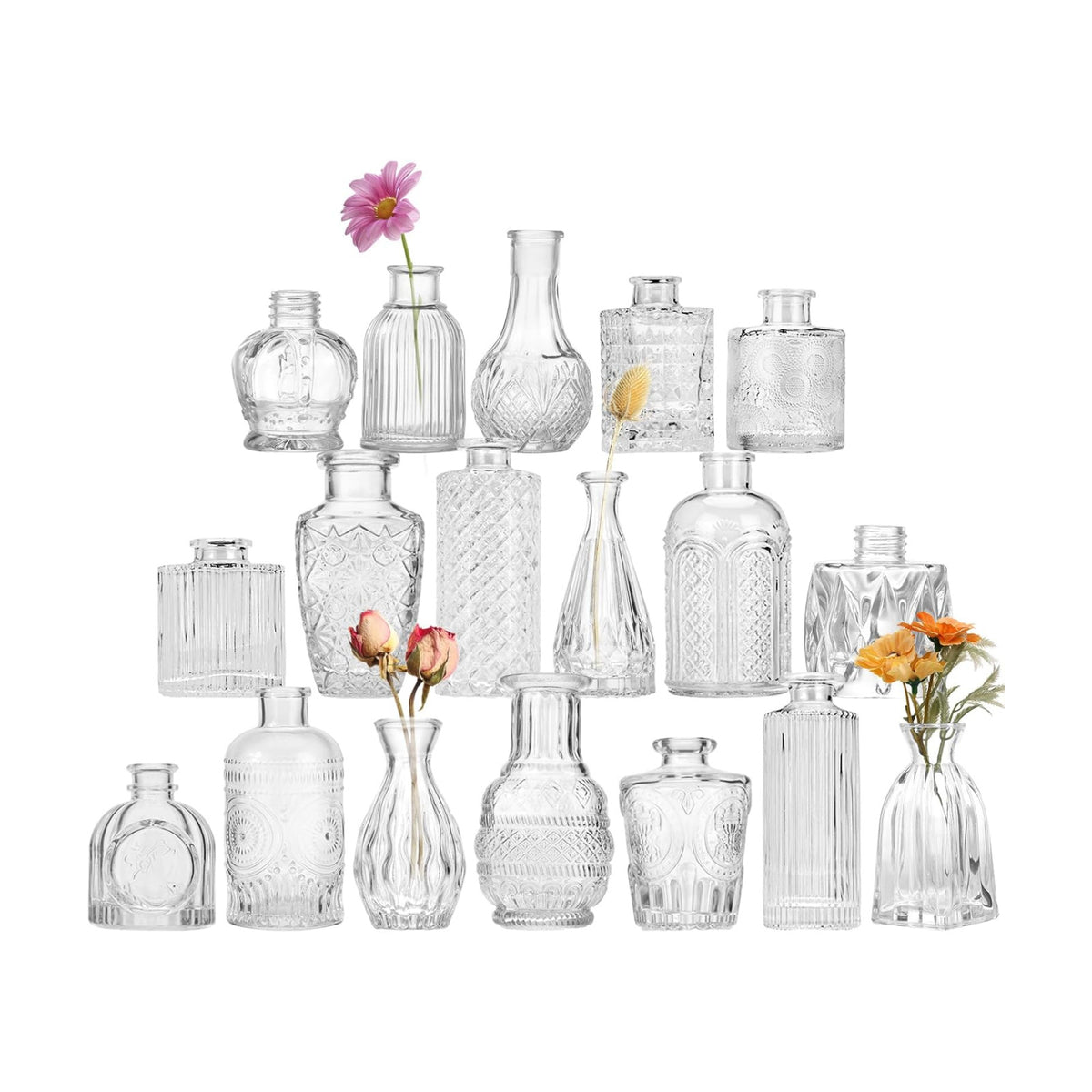 Fixwal 18 Pack Small Bud Vases for Centerpieces, Clear Vases for Flowers