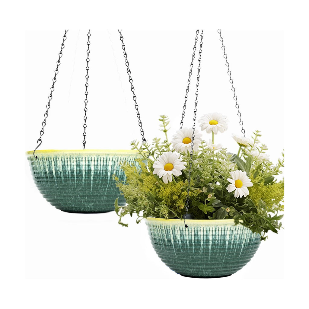 10inch Hanging Planter, 2 Pack Hanging Planters for Indoor and Outdoor Plants, Glazed Hanging Plant Holder with