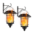 Dynaming Solar Flame Wall Lanterns, Outdoor Solar Wall Hanging Lights, Flickering Flame LED Lights Auto On/Off Wall Mounted Sconce Lights with Hooks, Waterproof for Garage Stair Patio Porch, 2 Pack