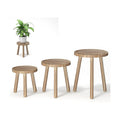 3-Pack Wood Plant Stands Indoor, Single Plant Stand for 6-12 Inch Pots, Mid-Century Modern Plant Stool, Tall Plant Stand for Large Plants for Living Room, Balcony, Office (Light Brown
