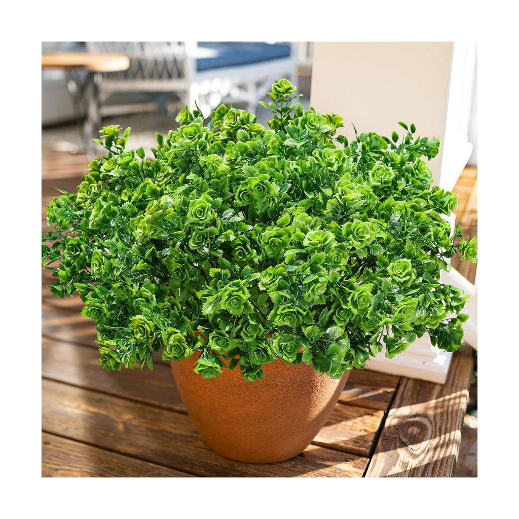 HyeFlora Artificial Plants for Outdoors Outside Spring Summer Decoration, 12 Bundles Faux Green Plastic Leaves Stems Bulk Fake Greenery Look Real UV Resistant for Home Porch Patio Planter Yard Wedding