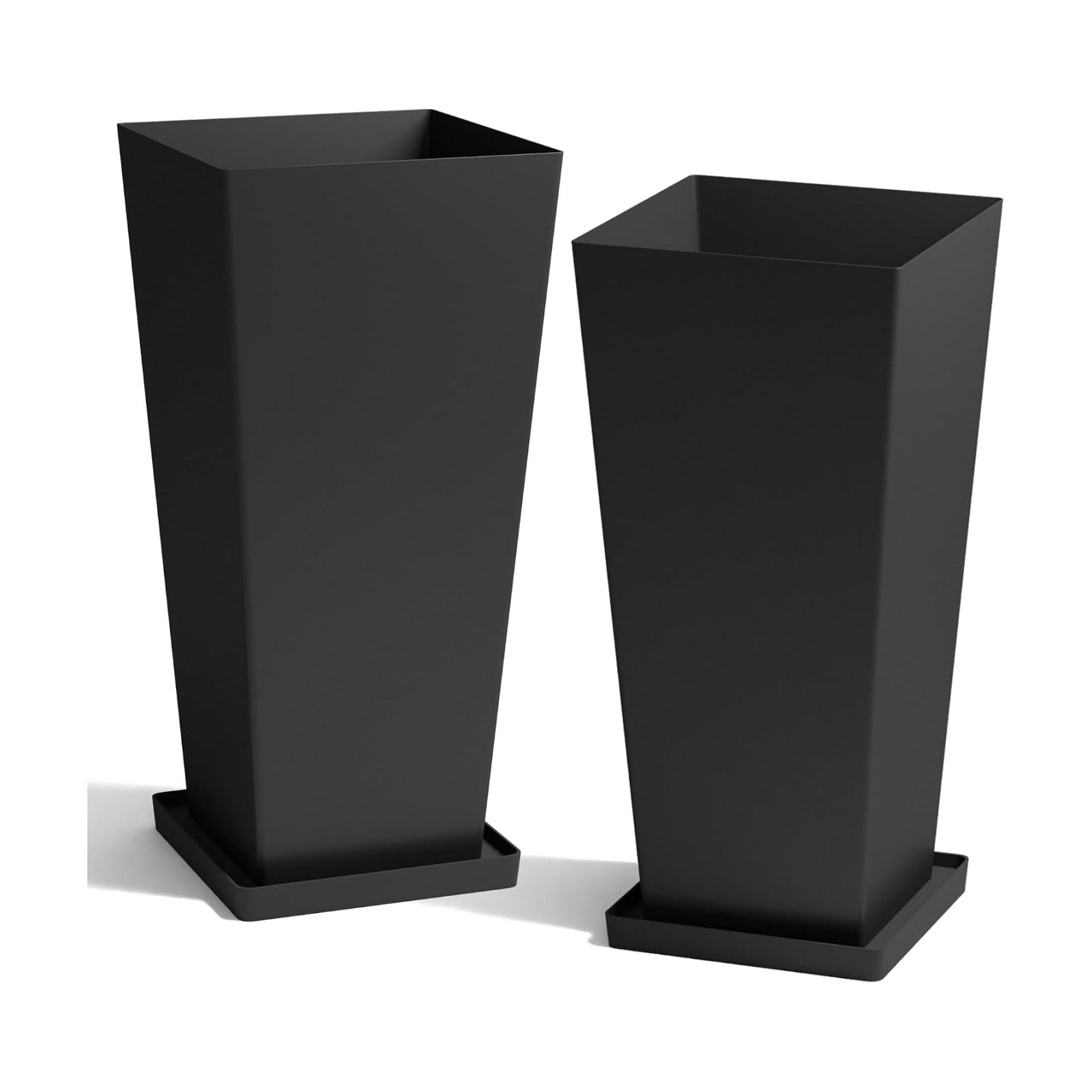 Worth Garden Large 28 in.Tall Planters Set of 2 for Indoor and Outdoor, Heavy Duty Plastic Black Modern Taper Flower