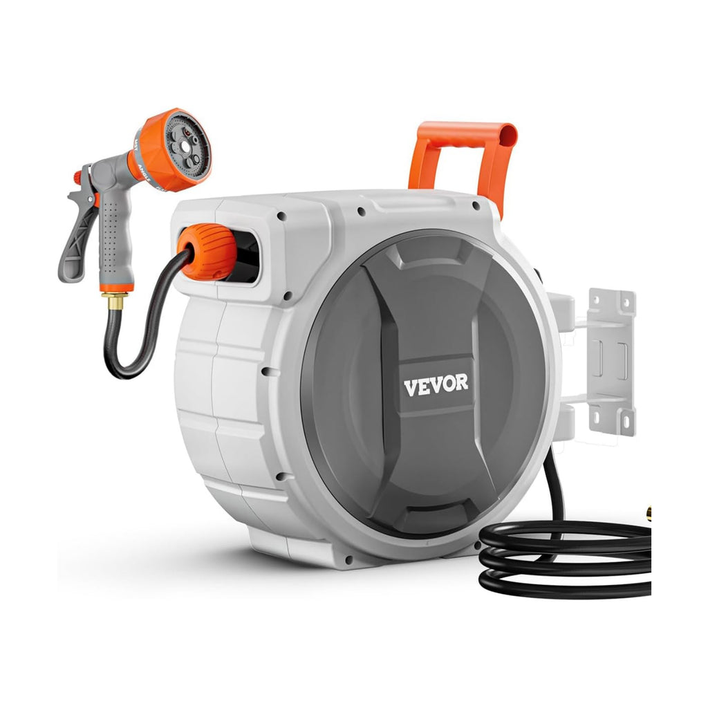 VEVOR Retractable Garden Hose Reel, 5/8 Inch x 100 ft Wall Mounted Hose Reel, Heavy Duty Garden Hose Reel with 9