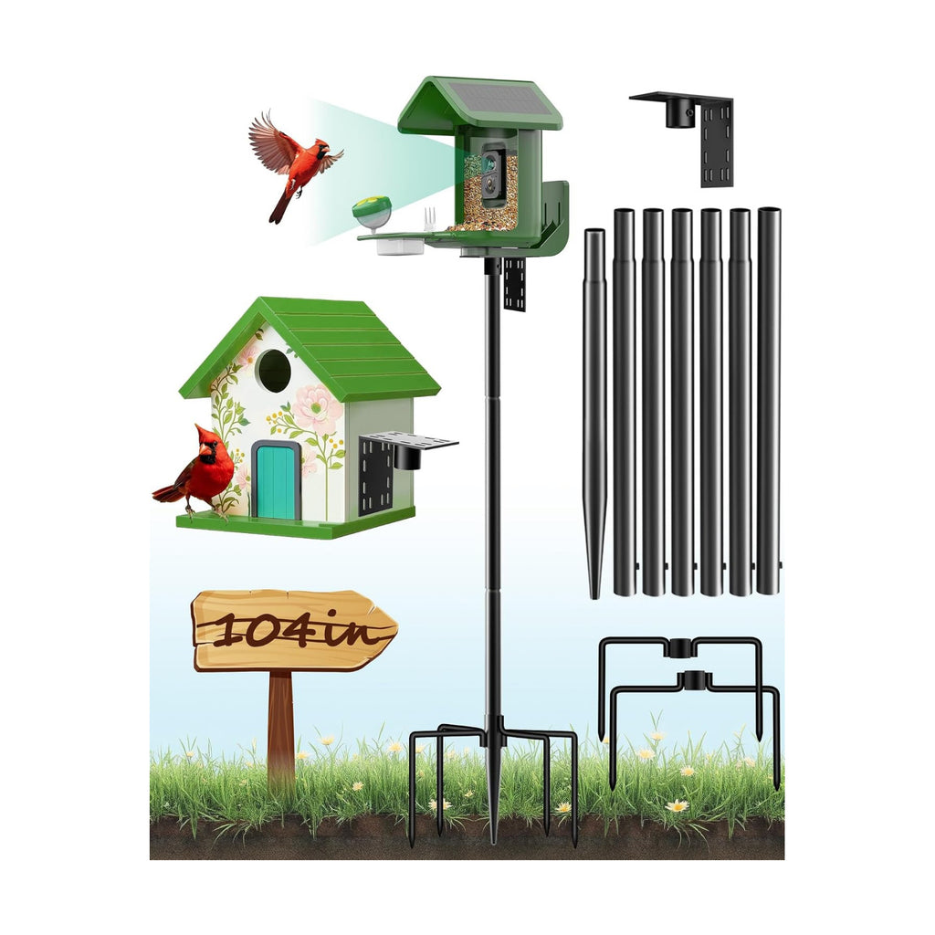 Bird Feeder Pole – 104 Inch Height Bird House Pole with 1-Inch Dia Heavy Duty for Birdfeeders, Feeding Stand with Mount Kit for Outdoor, Slip-Fit Connection, Black