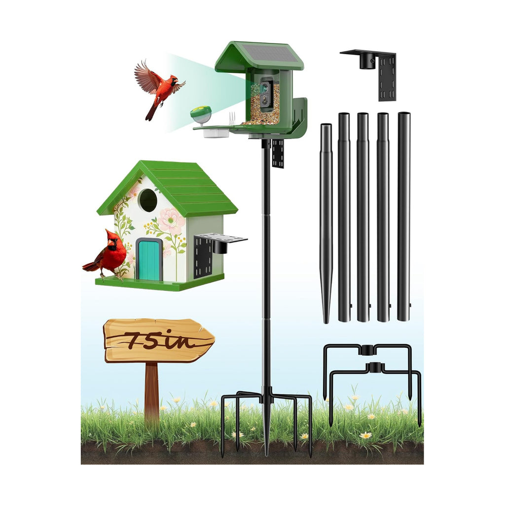 Bird Feeder Pole – 75 Inch Height Bird House Pole with 1-Inch Dia Heavy Duty for Birdfeeders, Feeding Stand with Mount Kit for Outdoor, Slip-Fit Connection, Black