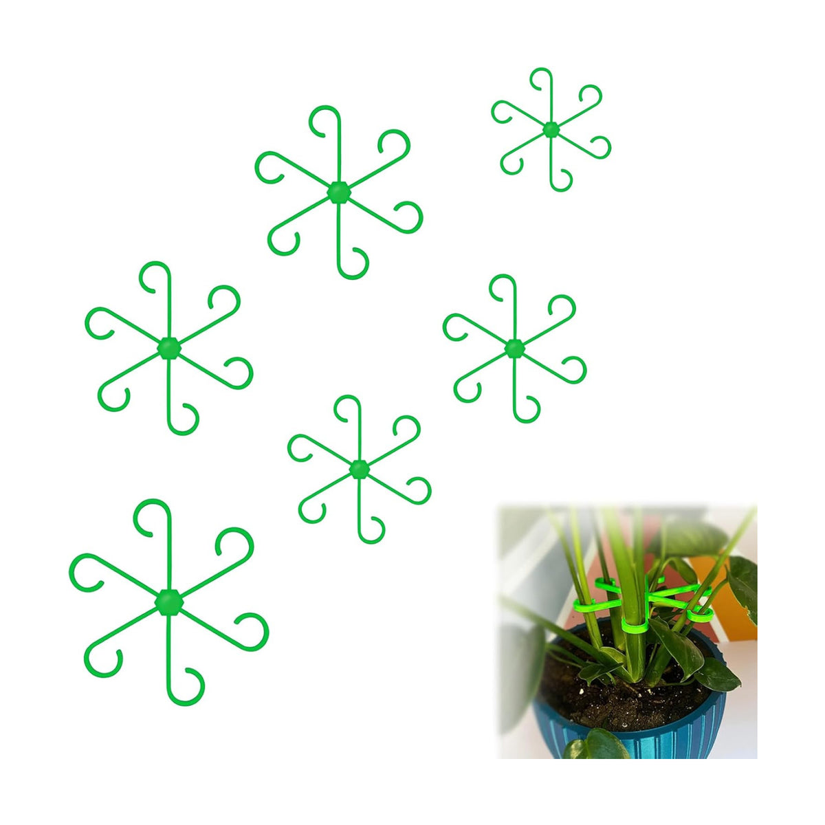 6pcs Climbing Houseplant Stem Supports,Plant stem Support Indoor Outdoor Use,Stem Hook Growth Accessories for Plant Garden, Promotes Upright Growth and Airflow(Green)