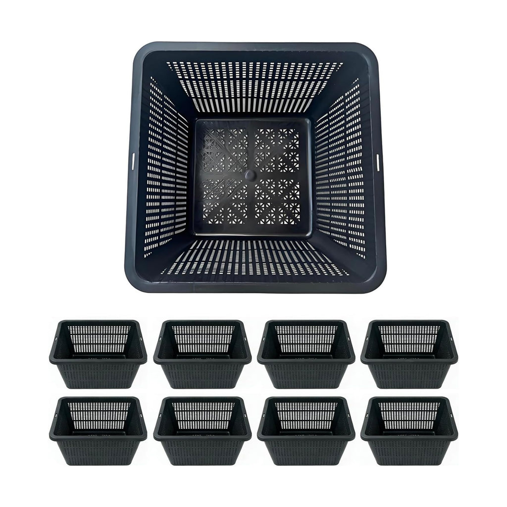 8 Pcs 9 Inch Pond Plant Baskets for Plants Hydroponics Net Pots Water Garden Plant Pots Black Plastic Pond Basket