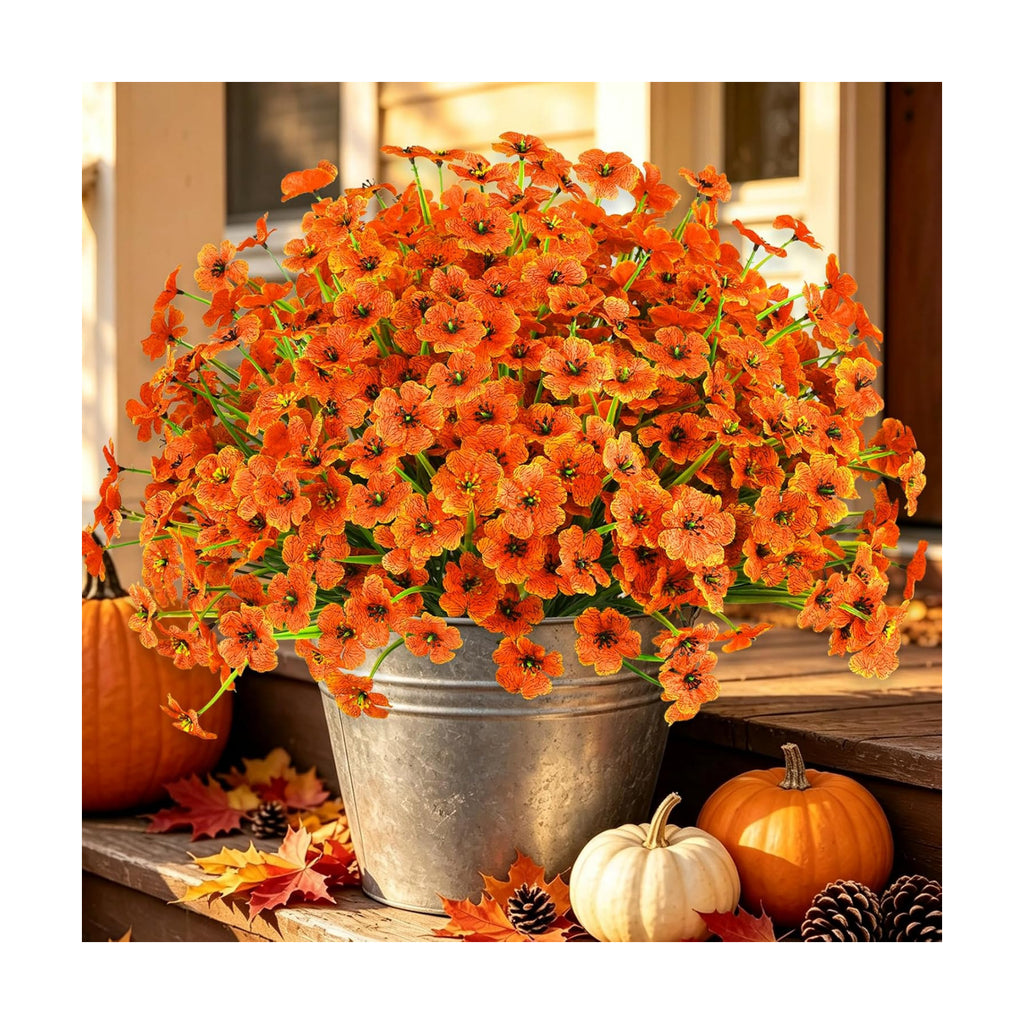 24PCS Artificial Fall Flowers for Outdoors, Fake Mums, Orange