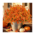 24PCS Artificial Fall Flowers for Outdoors, Fake Mums, Orange