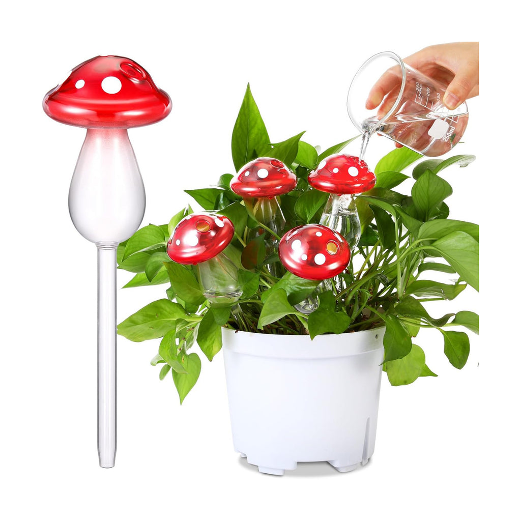 Weysat 4 Pack Glass Self Watering Globes for Indoor Plants Mushroom Watering Devices Bulbs Automatic Plant Waterer