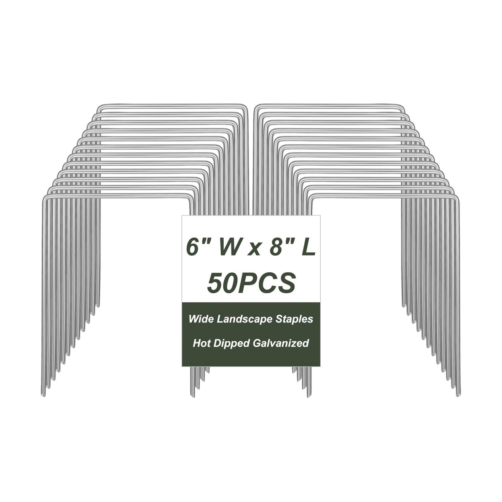 50 Pack Heavy Duty Wide Landscape Staples, 7 Gauge Galvanized Steel Turf Stakes Garden Stakes Bulk, U Type Anchor for