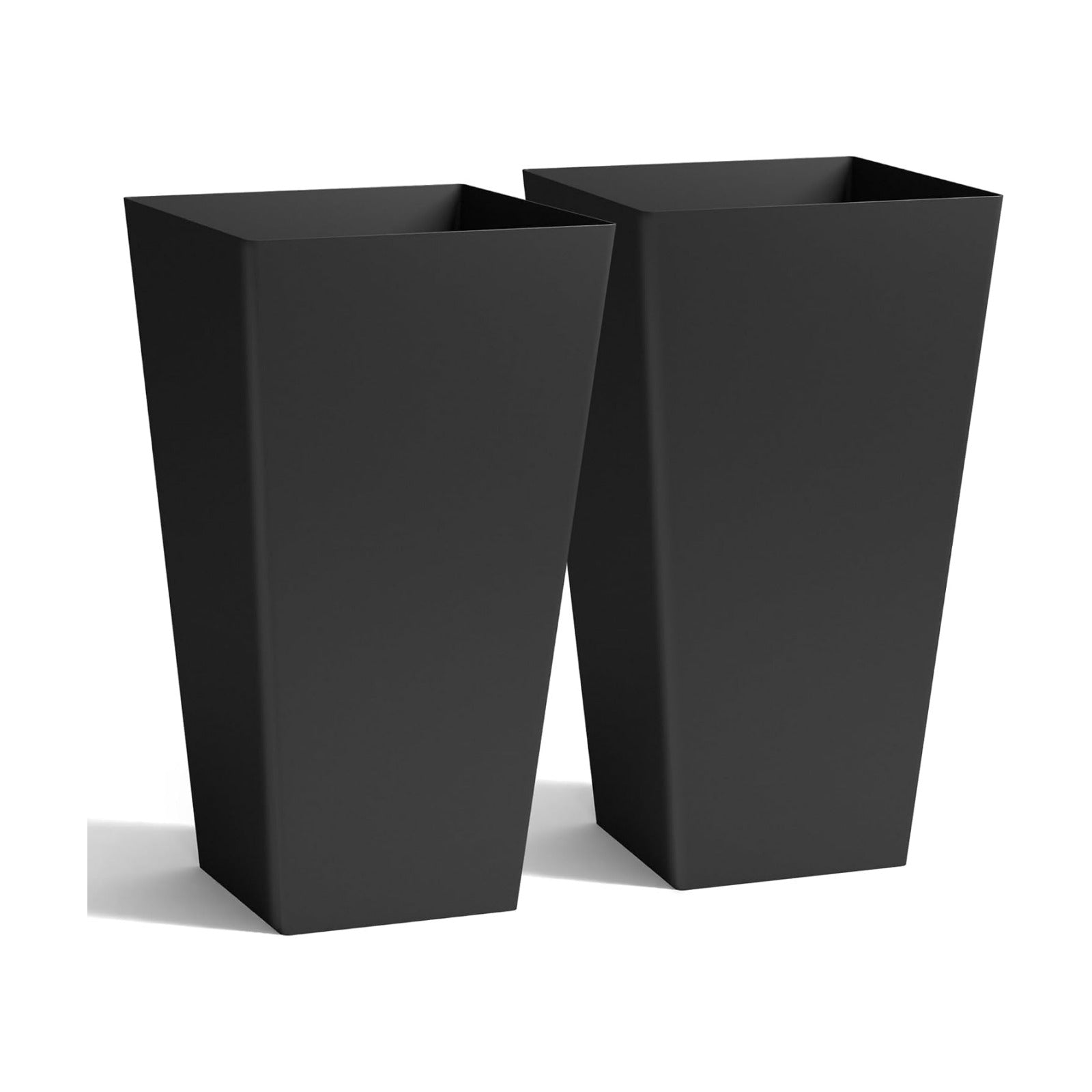 Worth Garden 20" Tall Planters Set of 2 – Large Black Tapered Plastic Flower Pots for Indoor & Outdoor Use – Modern