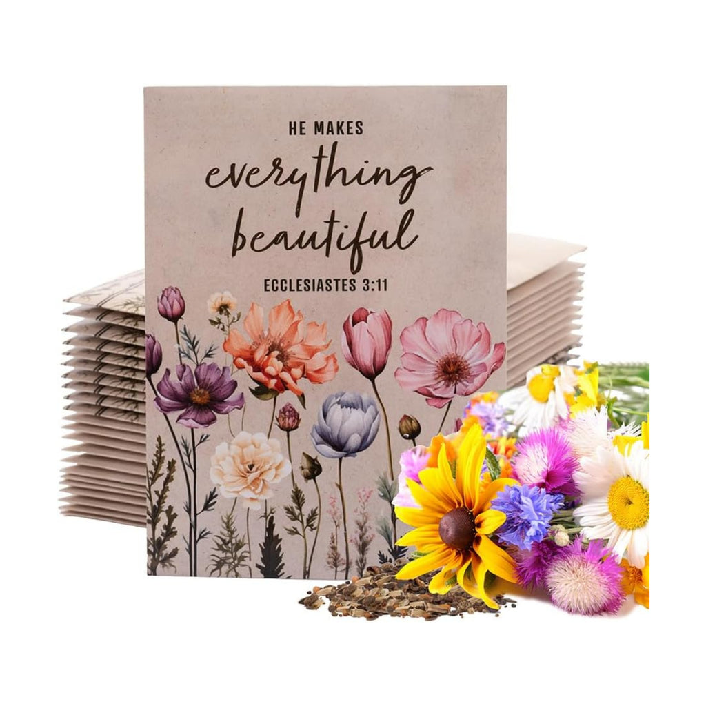 He Makes Everything Beautiful - Pollinator Wildflower Mix Seed Packets - 25 Seed Packs - Perfect Eco-Friendly Gift for