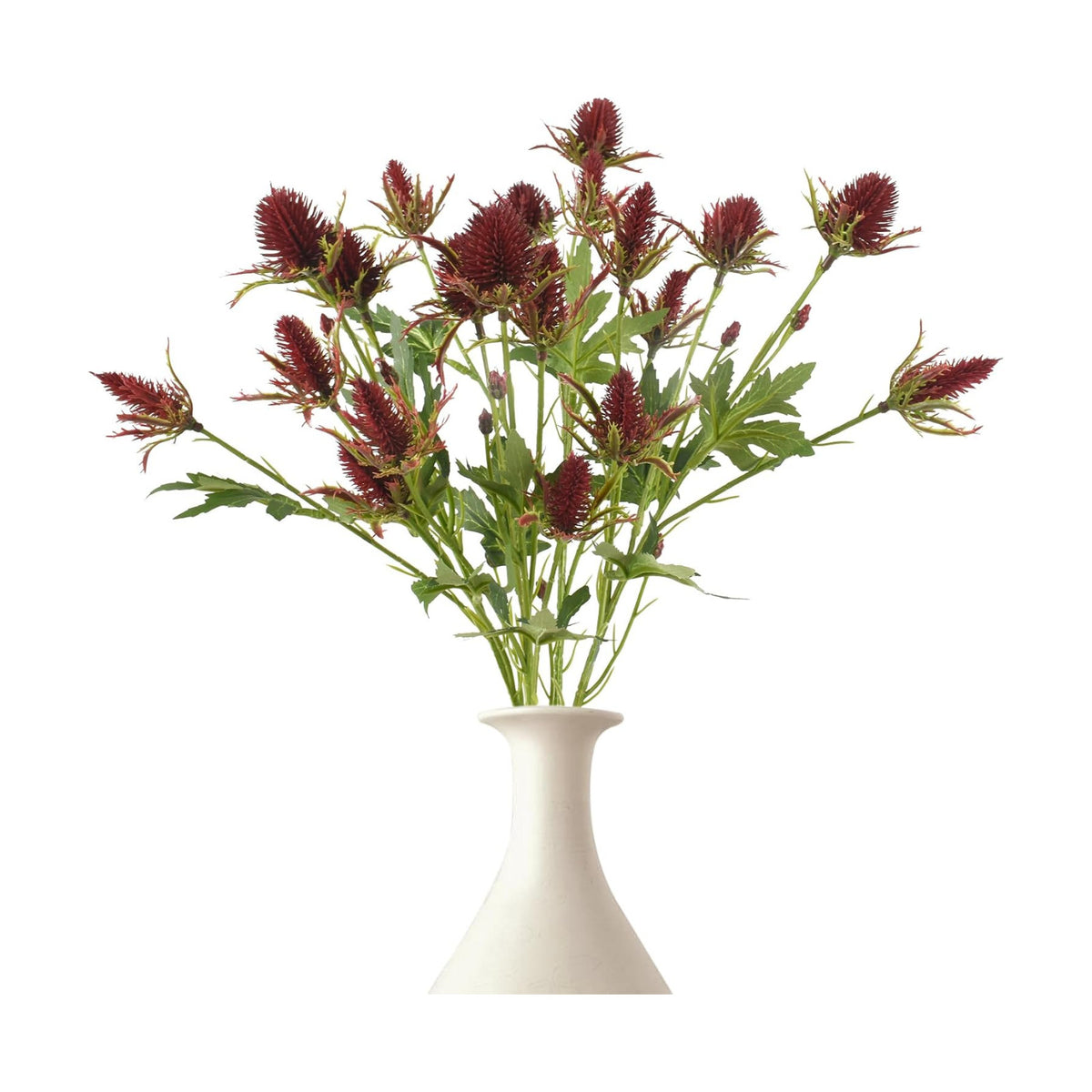 Artificial Thistle Spray Eryngium Flowers 2pcs Artificial Real Touch Eryngium Artificial Sea Holly Flowers for Wedding Bridal Bouquet Wreath Table Centerpiece Outdoor Decor (Red)