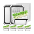 Vesici 4 Pack Sprouting Tray Kit, Stainless Steel Soil Free Cultivation Germination Tray, Wheatgrass Growing Container