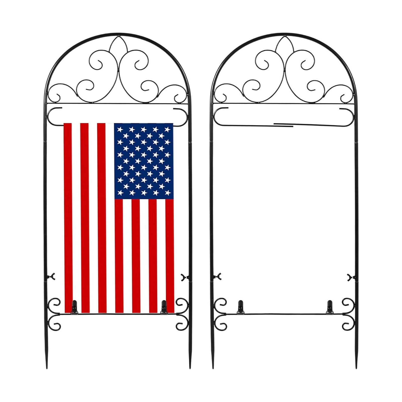 2 Pack Metal Garden Flag Holder Stand Scroll American Stand Yard Flag Pole Stake Fits Max 14 x 25 Inch for Outside