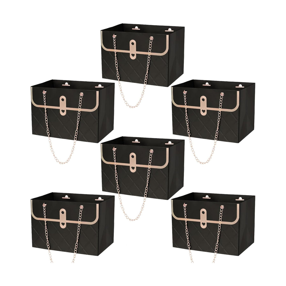 baotongle 6pcs Flower Paper Gift Box Bouquet Storage Bucket Handbag with Metal Chain Flower Boxes for Arrangements Wedding Valentine's Mother's Day Birthday Bridal Shower Black