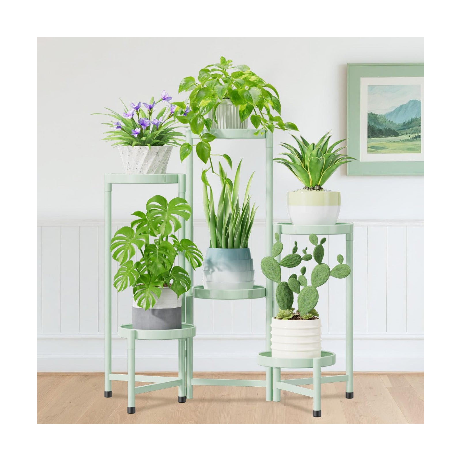 iDavosic.ly Plant Stand Indoor Outdoor, 6 Tier Metal Corner Shelf, Green | Tiered Flower Display Holder, Folding Multi
