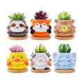 Photken 6 Pack Ceramic Succulent Pots with Drainage – Small Animal Planters with Bamboo Trays for Cactus & Indoor
