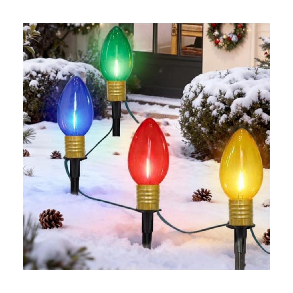 7Ft Jumbo C9 Christmas Pathway Lights Outdoor, Xmas Decorations Stakes