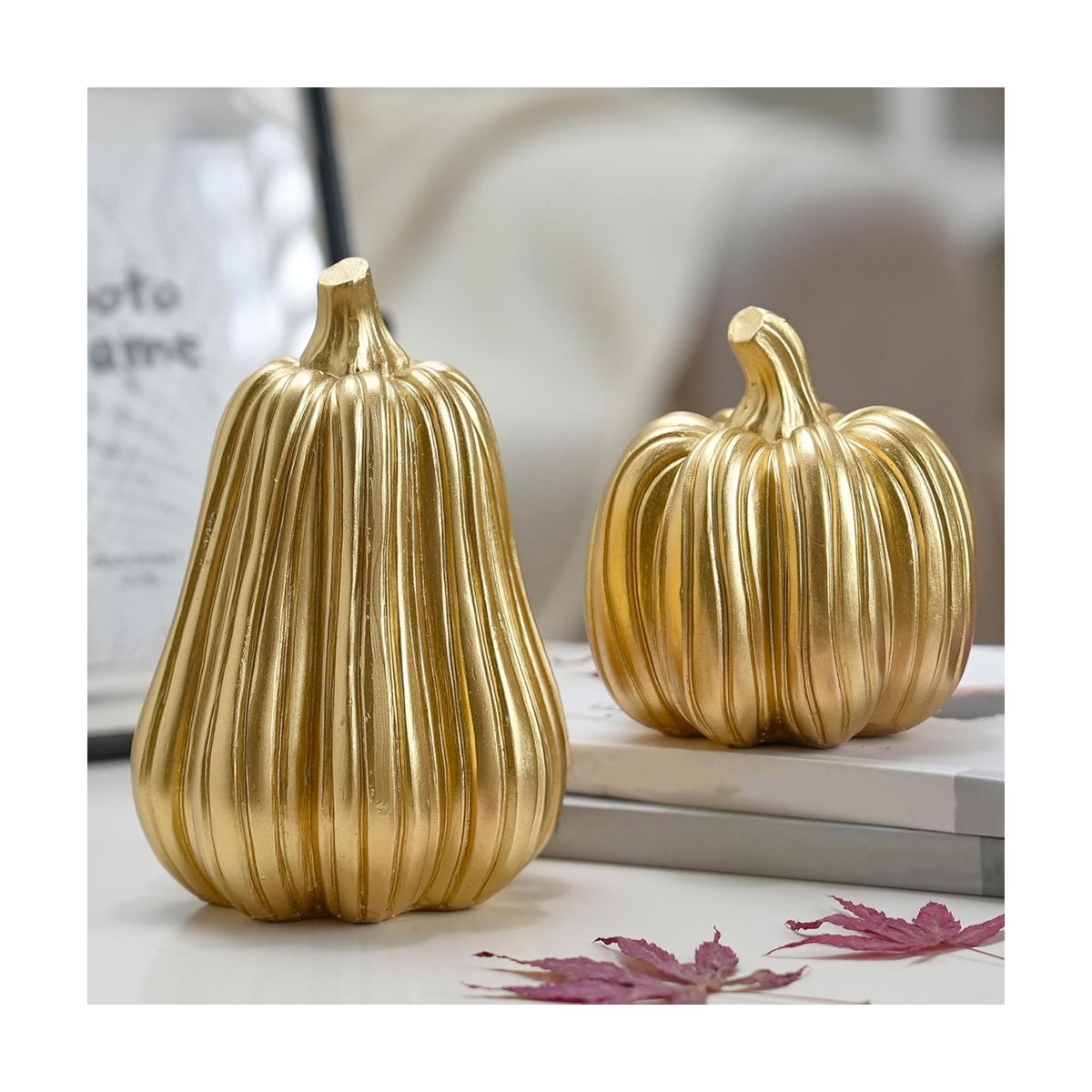 FESTGLOX Gold Fall Pumpkin Decor, Resin Pumpkin Figurines for Decorating