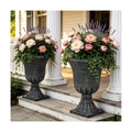 Autodaya 22" Tall Urn Planters for Outdoor Plants Set of 2 Large Flower Pot | 3D Textured Washed Black Pedestal Outdoor
