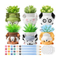 Chuangdi 6 Sets DIY Ceramic Succulent Pots Ready to Paint Animal Unpainted Ceramic Painting Flower Pot with Drainage