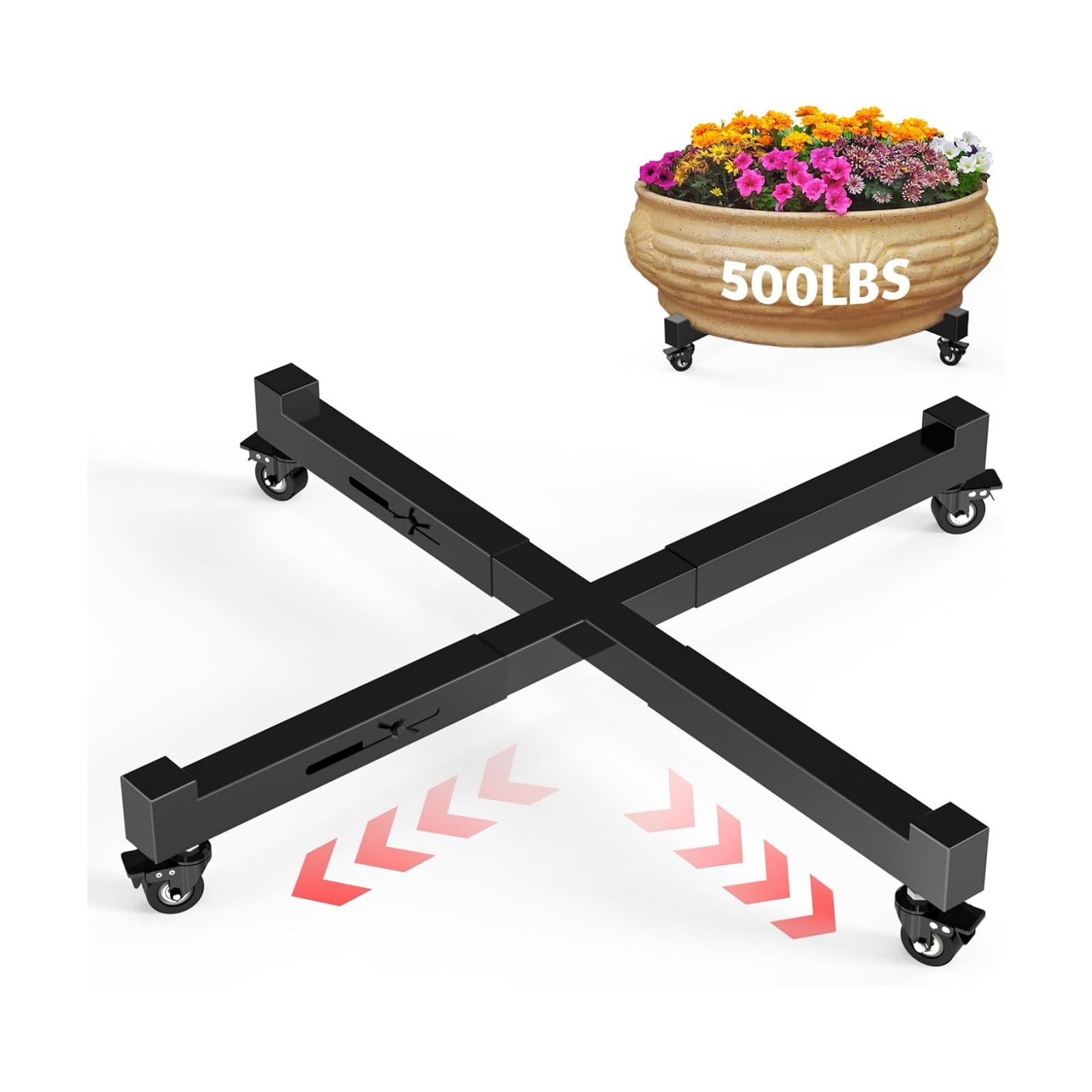 Plant Caddy With Wheels, 21" to 30" Heavy Duty Rolling Plant Dolly, Metal Plant Stand With 4 Lockable Caster Wheels