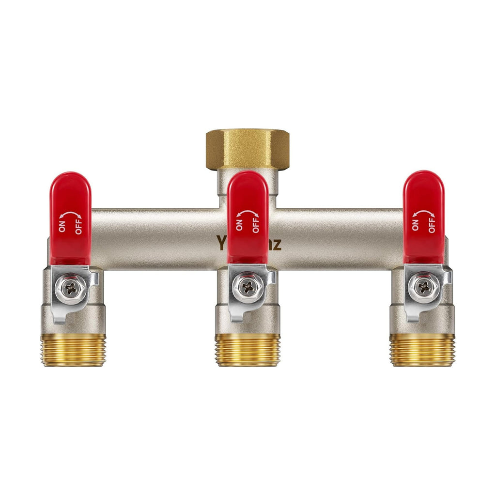 3 Way Garden Hose Splitter, 3/4" GHT Full Flow Hose Splitter | One-Piece Heavy Duty Full Brass Body with Shut-off