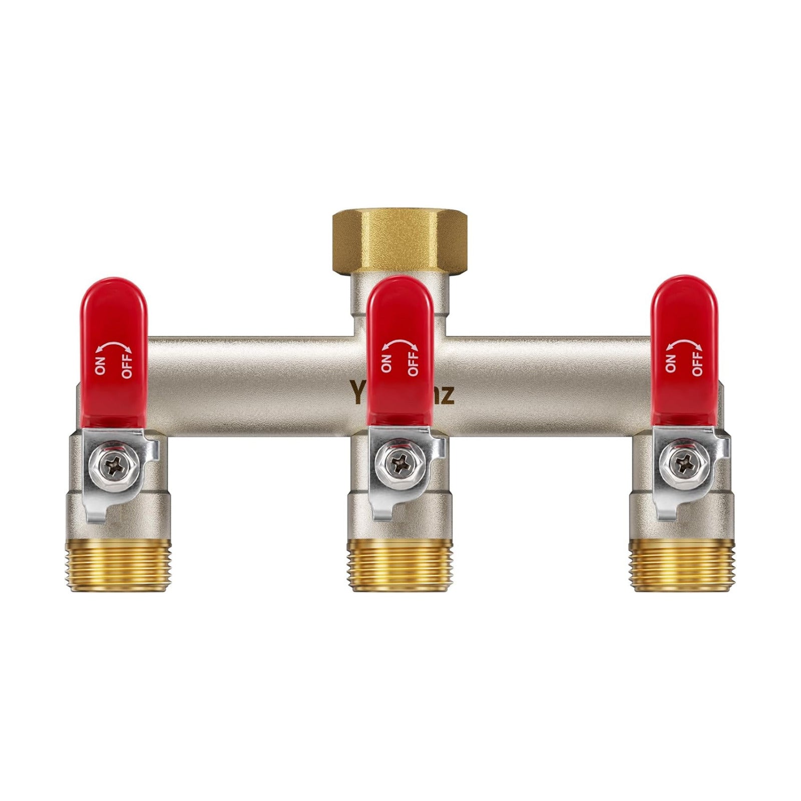3 Way Garden Hose Splitter, 3/4" GHT Full Flow Hose Splitter | One-Piece Heavy Duty Full Brass Body with Shut-off