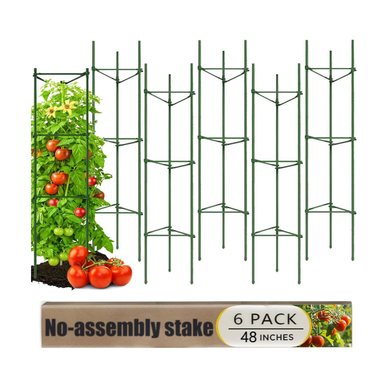 6 Pack Tomato Cage for Garden, 48 Inches Metal Garden Stakes, Plant Support Cages Trellis for Garden and Pots, Tomato