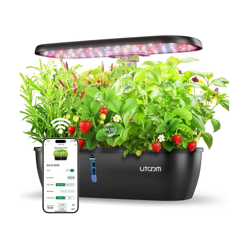 litokam Hydroponics Growing System Kit, 15-Pod Indoor Herb Garden Planter with 24W Grow Light & APP Control, Indoor