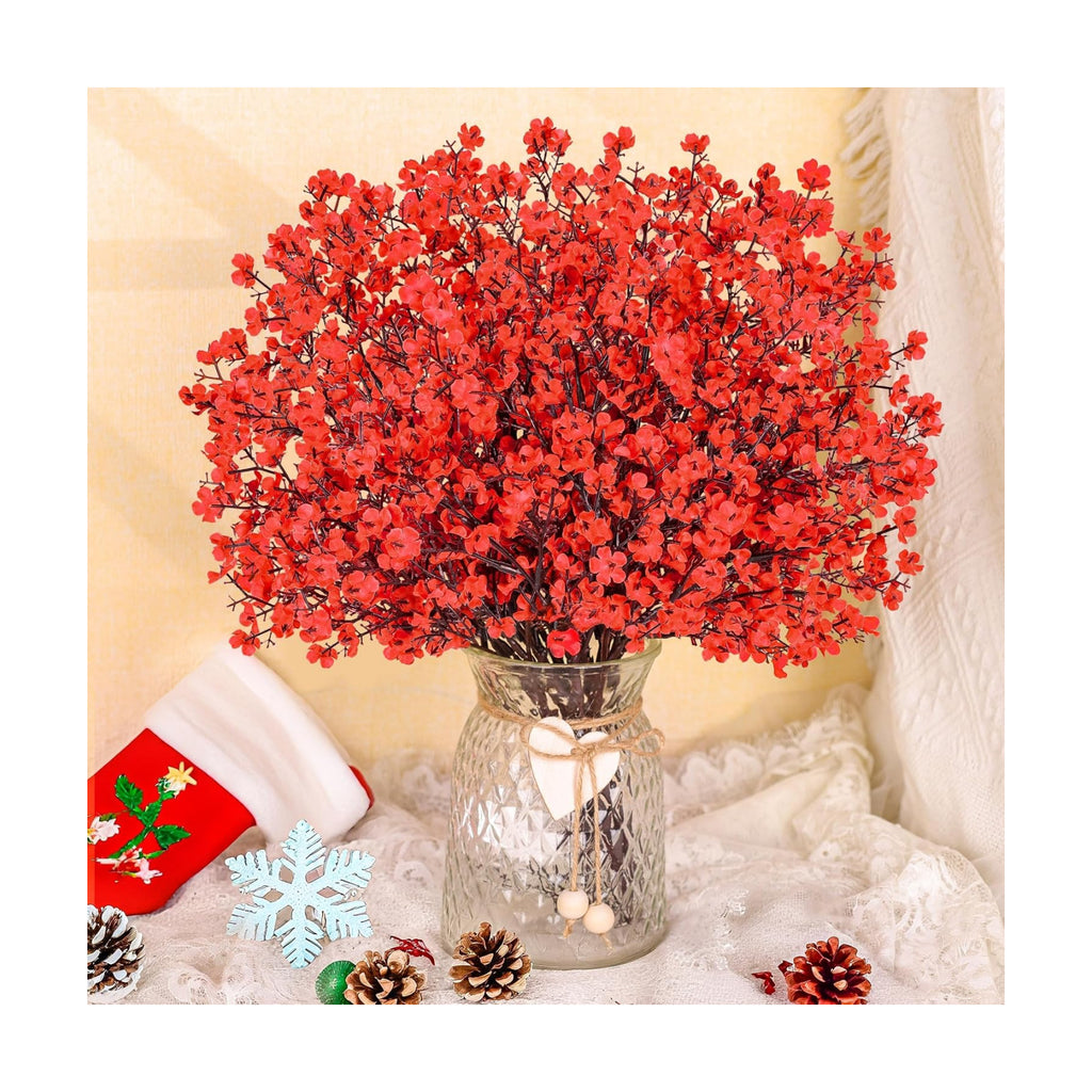 10Pcs Artificial Christmas Flowers Red Babys Breath Decoration for Home