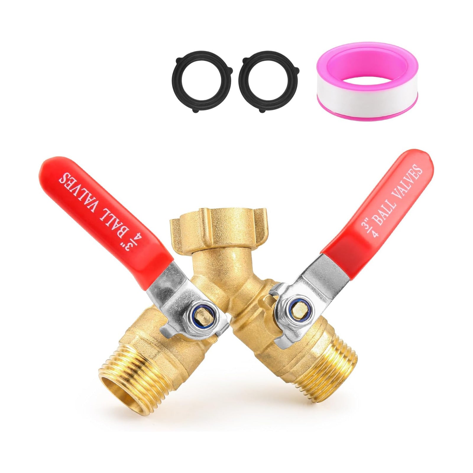 Garden Hose Splitter 2 Way Heavy Duty, Brass 3/4" GHT Y Valve | Stainless steel long handle. Full flow design for