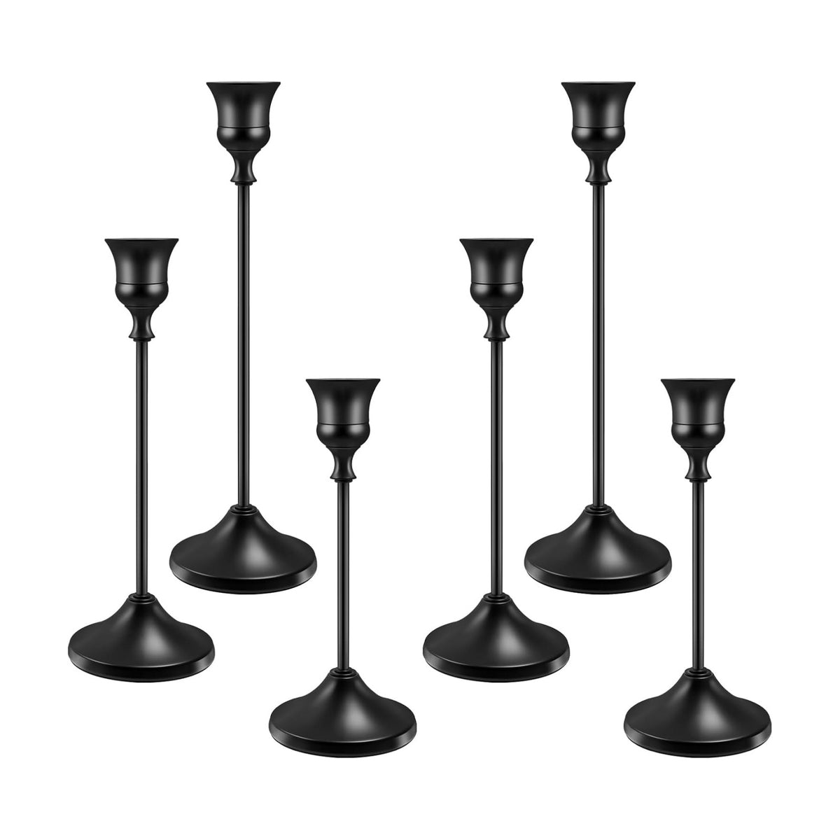 Candlestick Holders 6 PCS Metal Taper Candle Holders, KSWING Black Candle Stick Holders Set, Perfect for Table Centerpiece Mantel Party Wedding Christmas Home Decor, Set of 6