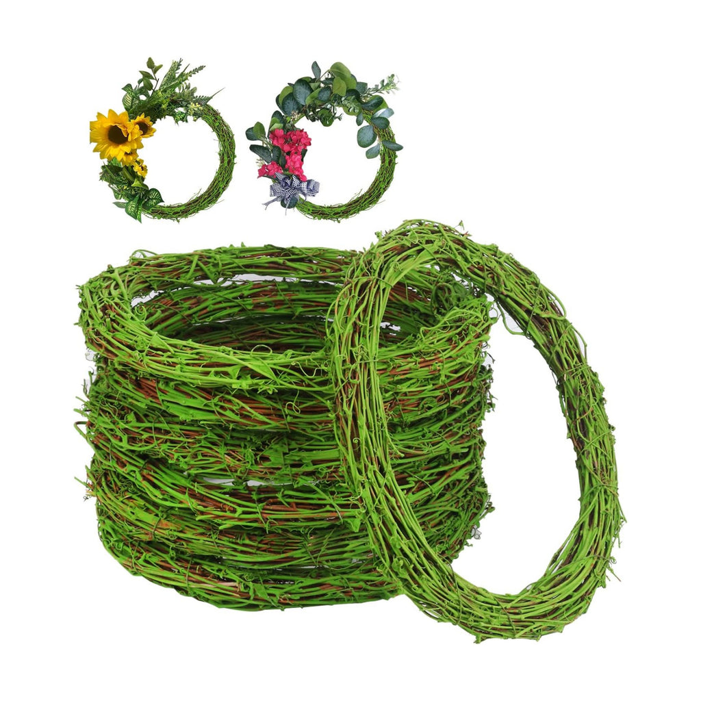 7 Pcs 12 inch Natural Grapevine Wreath Set, Green