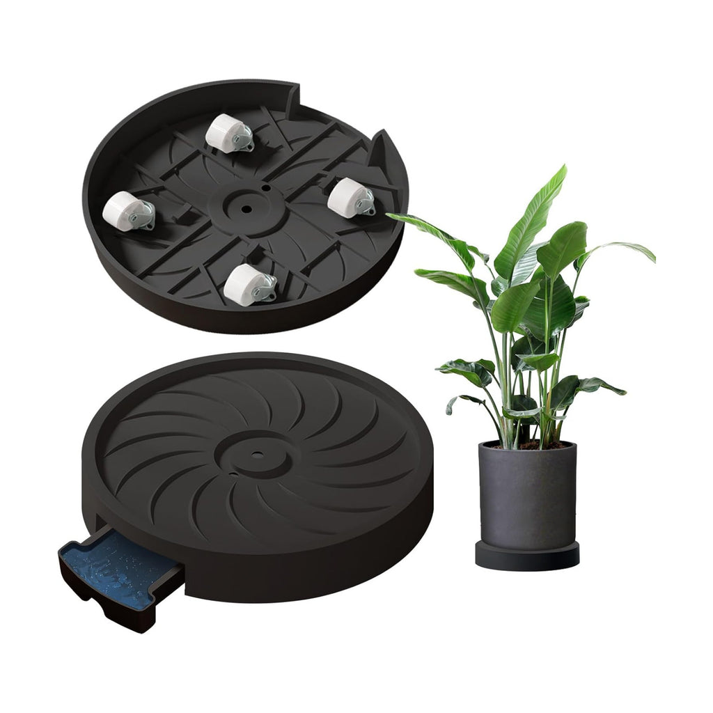 MCleanPin 2 Pack Plant Caddy with Hidden Wheels, 13" Heavy Duty Rolling Plant Stand with Removable Drainage Tray and