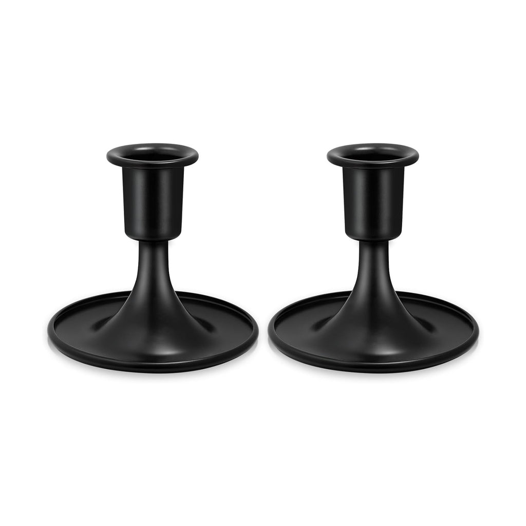 Candlestick Holders 2 PCS Short Metal Taper Candle Holders, KSWING Black Candle Stick Holders Set, Perfect for Table Centerpiece Mantel Party Wedding Christmas Home Decor, Set of 2