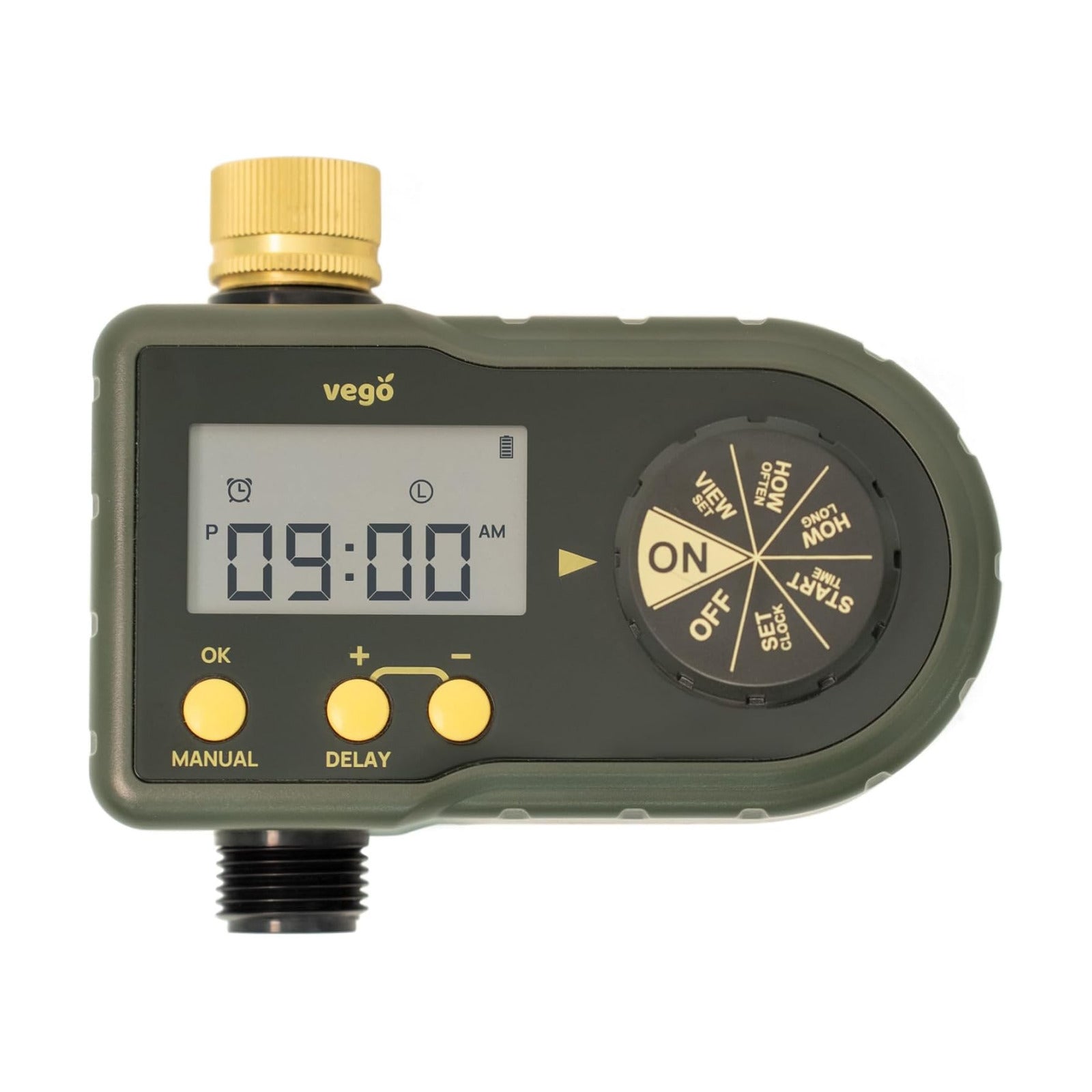 Vego Sprinkler Timer with Brass Inlet- Watering Timer for Garden Hose with Rain Delay/Manual Watering/Automatic