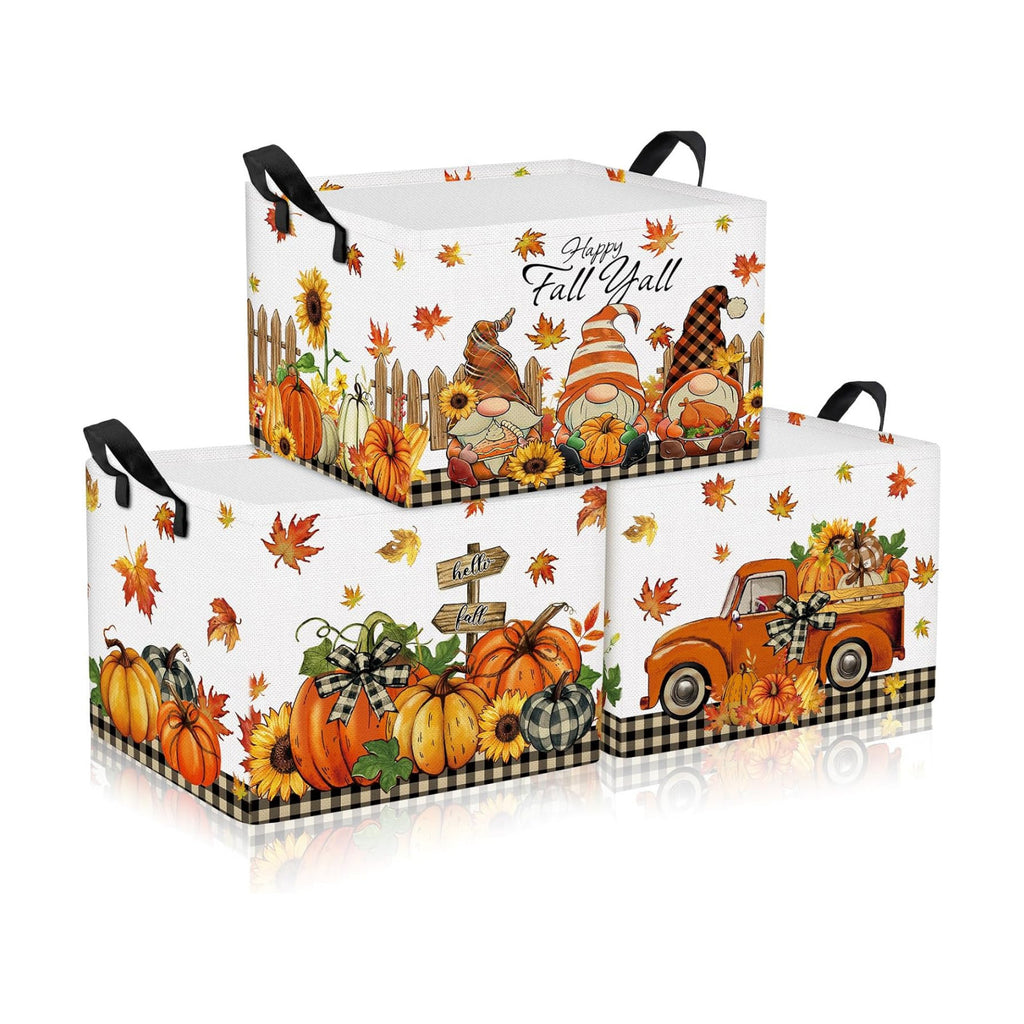 Boao 3 Pcs Fall Storage Basket for Gift, Thanksgiving Foldable Harvest Basket with Pumpkin Maple Leaves, Foldable
