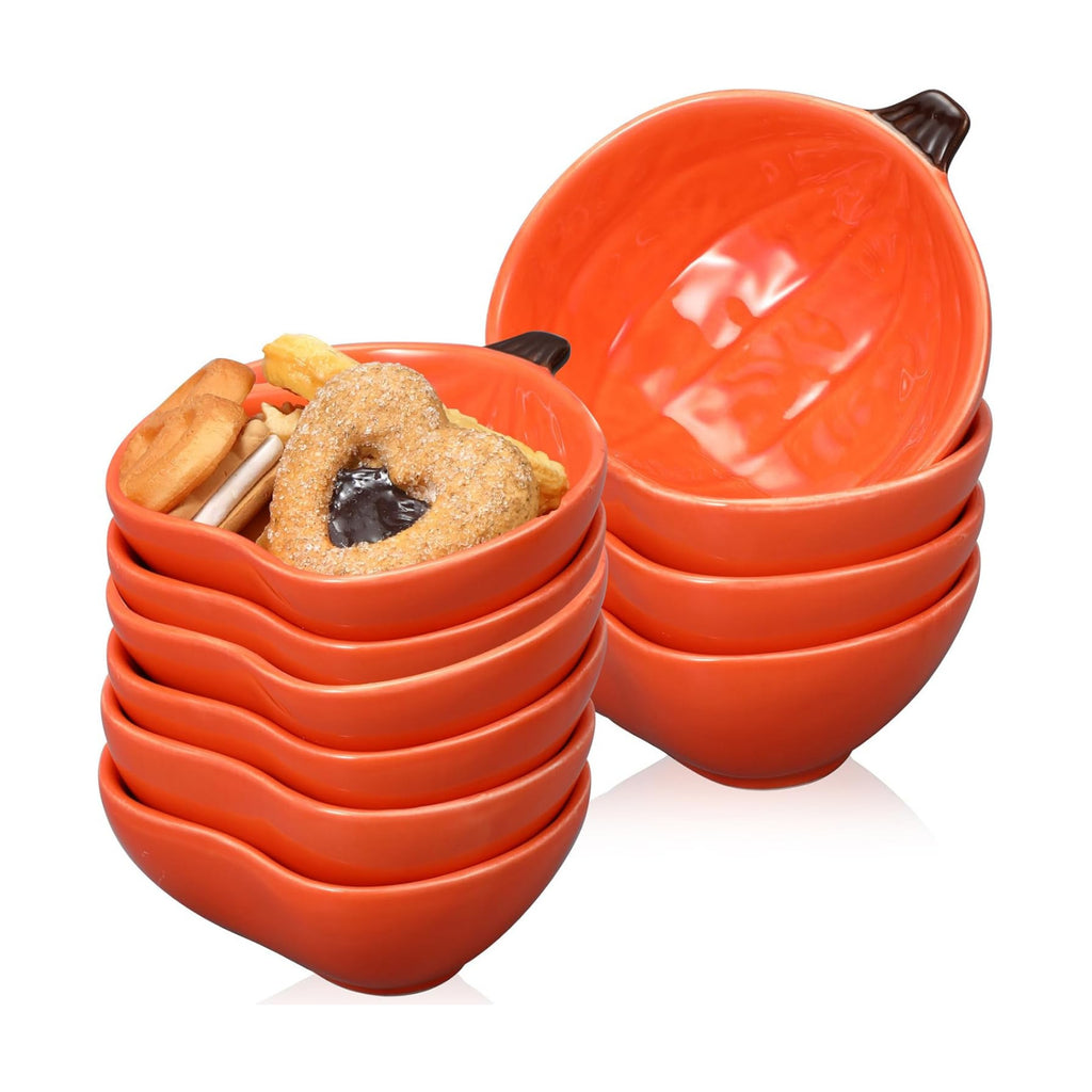 10 Pcs Fall Ramekins 6 oz Oven Safe Pumpkin Ceramic Ramekins Small Creme Dishes Dipping Pumpkins Baking Dish Thanksgiving Pumpkin Shaped Bowl Plates for Kitchen Party Snack Serving Dip Sauce Condiments