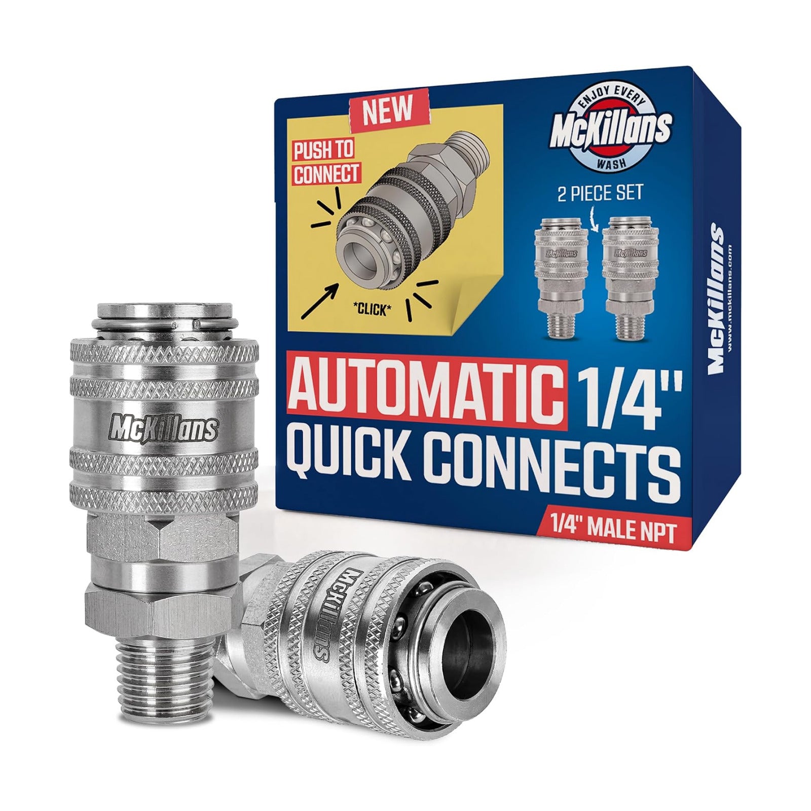 McKillans® 1/4” Nozzle Automatic Quick Connect Fittings - Stainless Steel 1/4” NPT Male Quick Connect Couplers