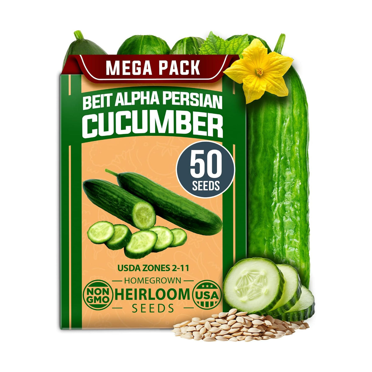 HOME GROWN Persian Cucumber Seeds, 50+ Seeds, Cucumis sativus