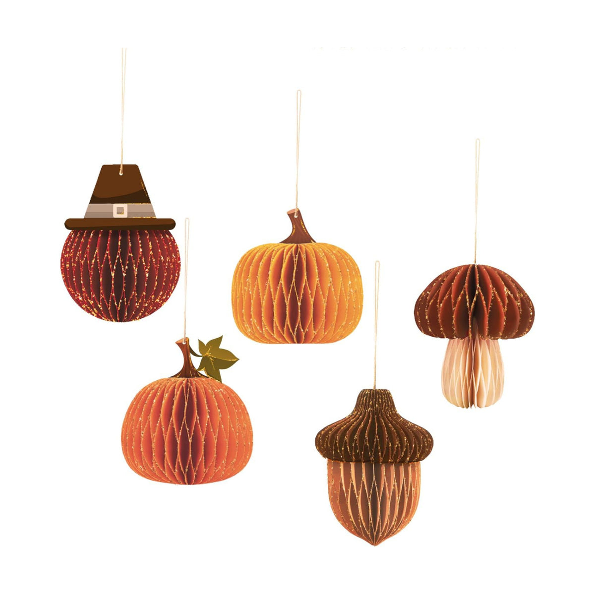 NICROHOME EUR Fall Thanksgiving Decoration,5PCS Glitter Honeycomb Ornaments