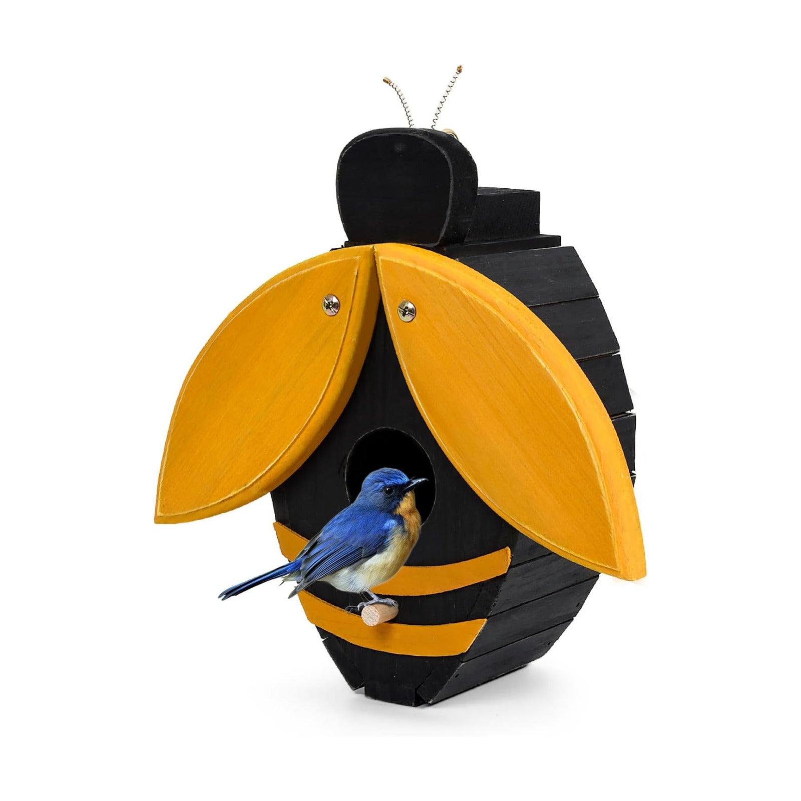 Bee Shaped Wooden Birdhouse - Handmade Bird Houses for Outside - Cute Bee Design for Garden Decoration