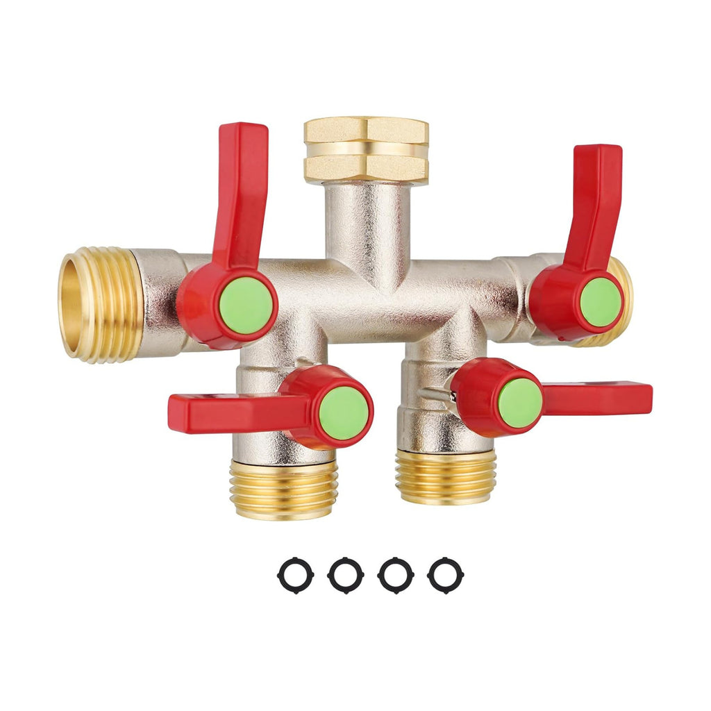 EJW Hose Splitter 4 Way, Garden Hose Splitters,Water Hose Splitters, Hose Bib Splitter, 4 Way Heavy Duty High Flow