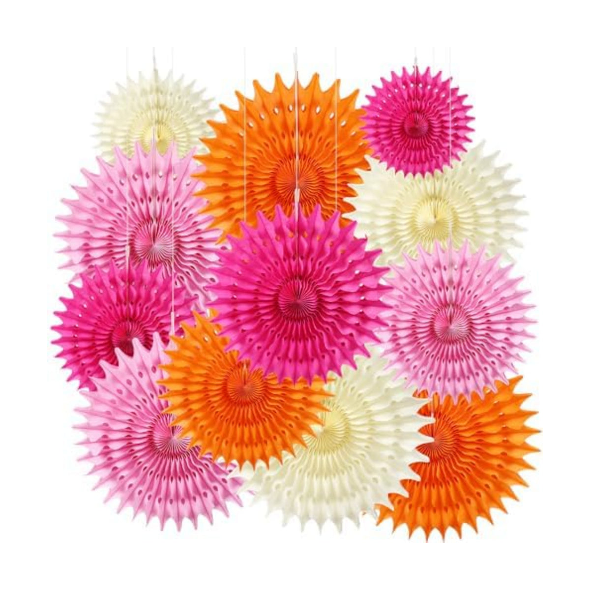 12PCS Paper Fans Hot Pink and Orange Party Decorations Tissue Paper Flowers Decorations for Girl Groovy Birthday Baby Shower Wedding Bachelorette Room Wall Hanging Décor